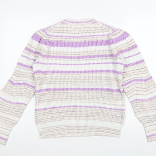 Marks and Spencer Per Una Womens Lilac Mix Striped Crew Pullover Jumper Size 12