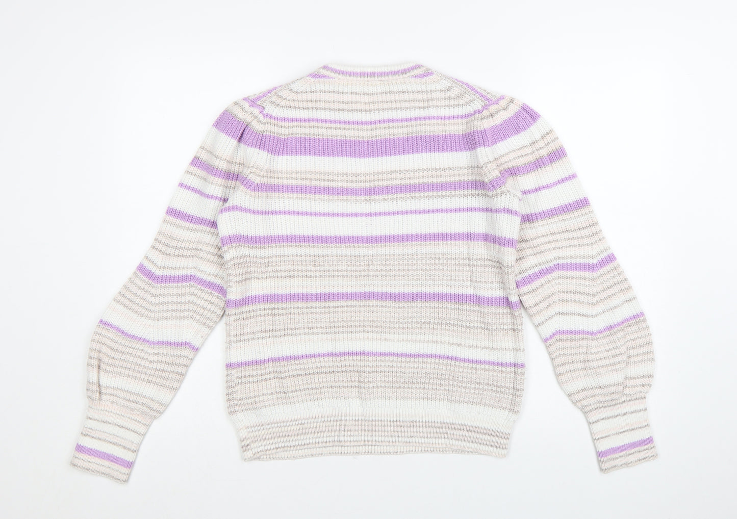 Marks and Spencer Per Una Womens Lilac Mix Striped Crew Pullover Jumper Size 12