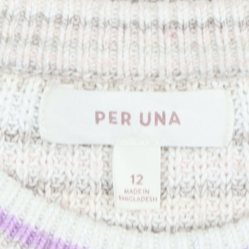 Marks and Spencer Per Una Womens Lilac Mix Striped Crew Pullover Jumper Size 12