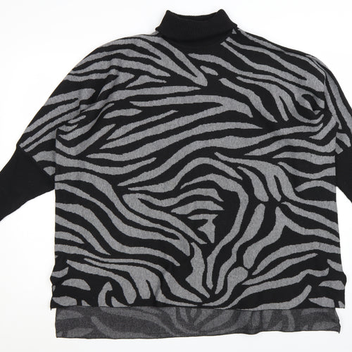 Colour Eighteen Women's Black Grey Animal Print Roll Neck Jumper M