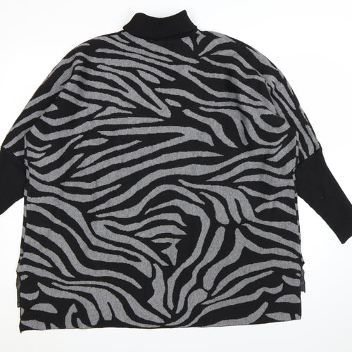 Colour Eighteen Women's Black Grey Animal Print Roll Neck Jumper M