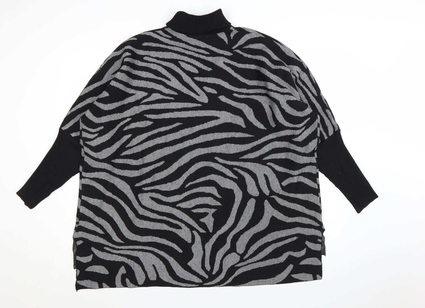 Colour Eighteen Women's Black Grey Animal Print Roll Neck Jumper M