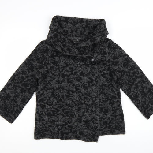 Tahari Women Black Grey Wool Blend Cowl Neck Cardigan Jumper S