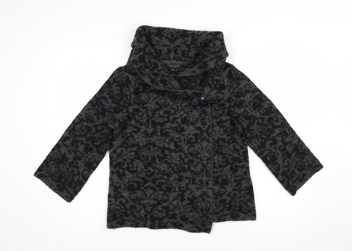 Tahari Women Black Grey Wool Blend Cowl Neck Cardigan Jumper S