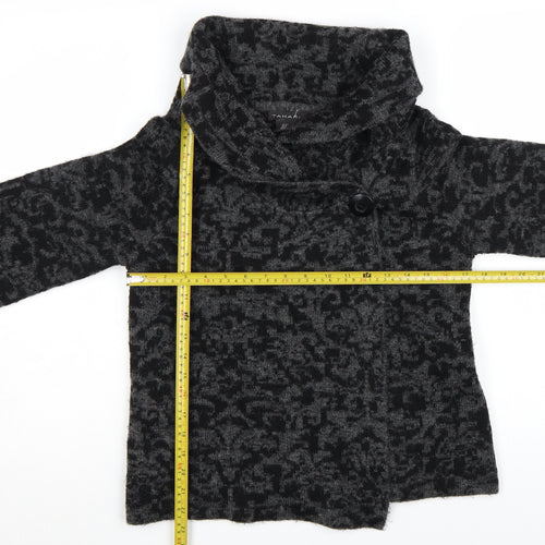 Tahari Women Black Grey Wool Blend Cowl Neck Cardigan Jumper S