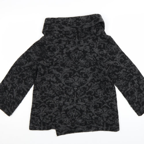 Tahari Women Black Grey Wool Blend Cowl Neck Cardigan Jumper S