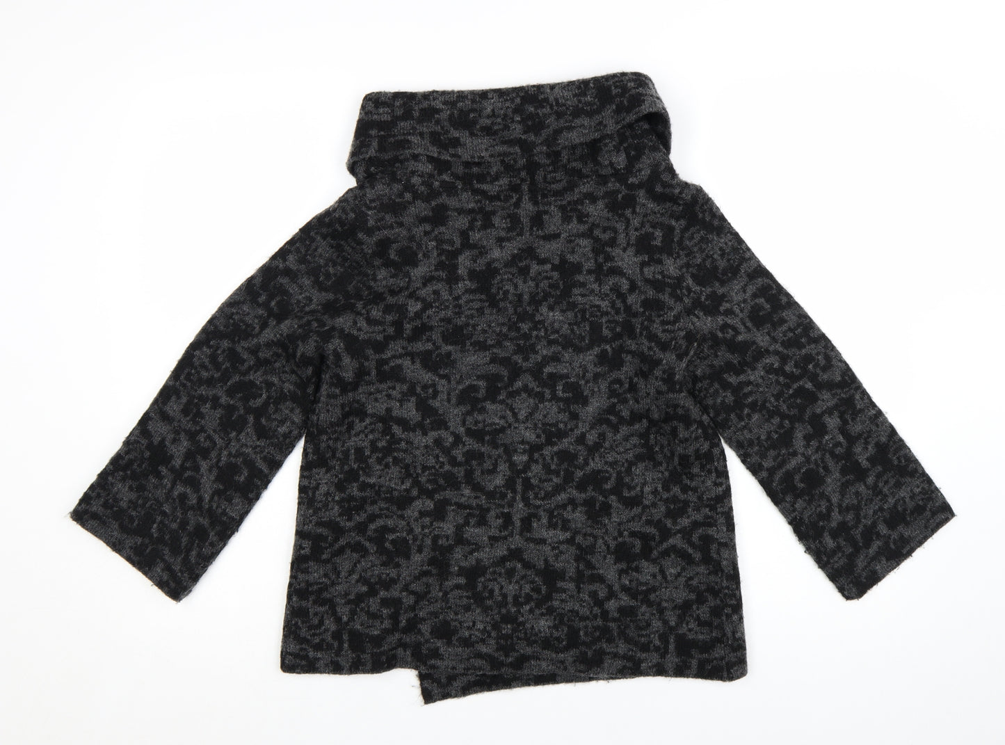 Tahari Women Black Grey Wool Blend Cowl Neck Cardigan Jumper S