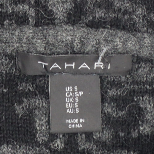 Tahari Women Black Grey Wool Blend Cowl Neck Cardigan Jumper S