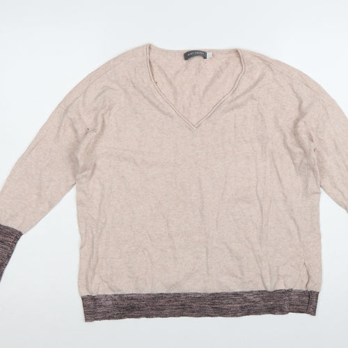 Mint Velvet Women’s Beige V-Neck Long Sleeve Cotton Blend Jumper S
