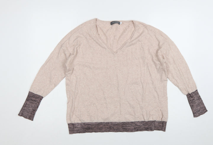 Mint Velvet Women’s Beige V-Neck Long Sleeve Cotton Blend Jumper S