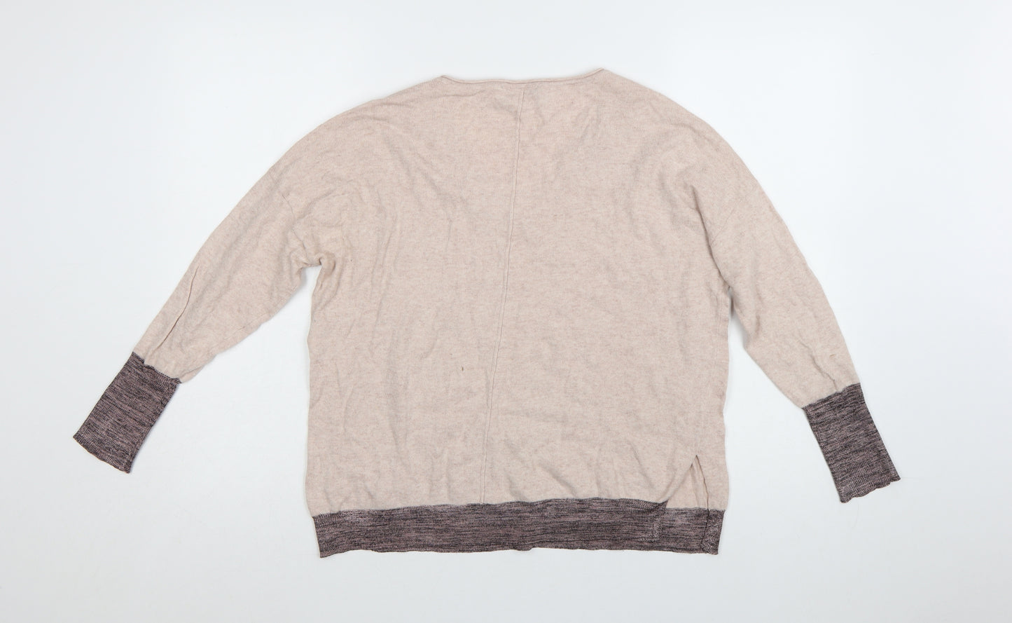 Mint Velvet Women’s Beige V-Neck Long Sleeve Cotton Blend Jumper S