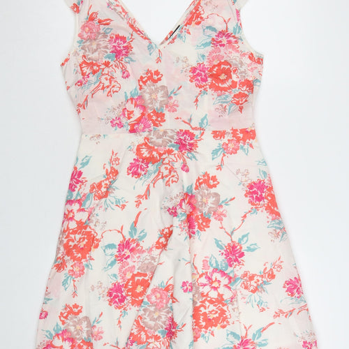 Warehouse Women's Multicoloured Floral Cotton A-Line Dress UK 12
