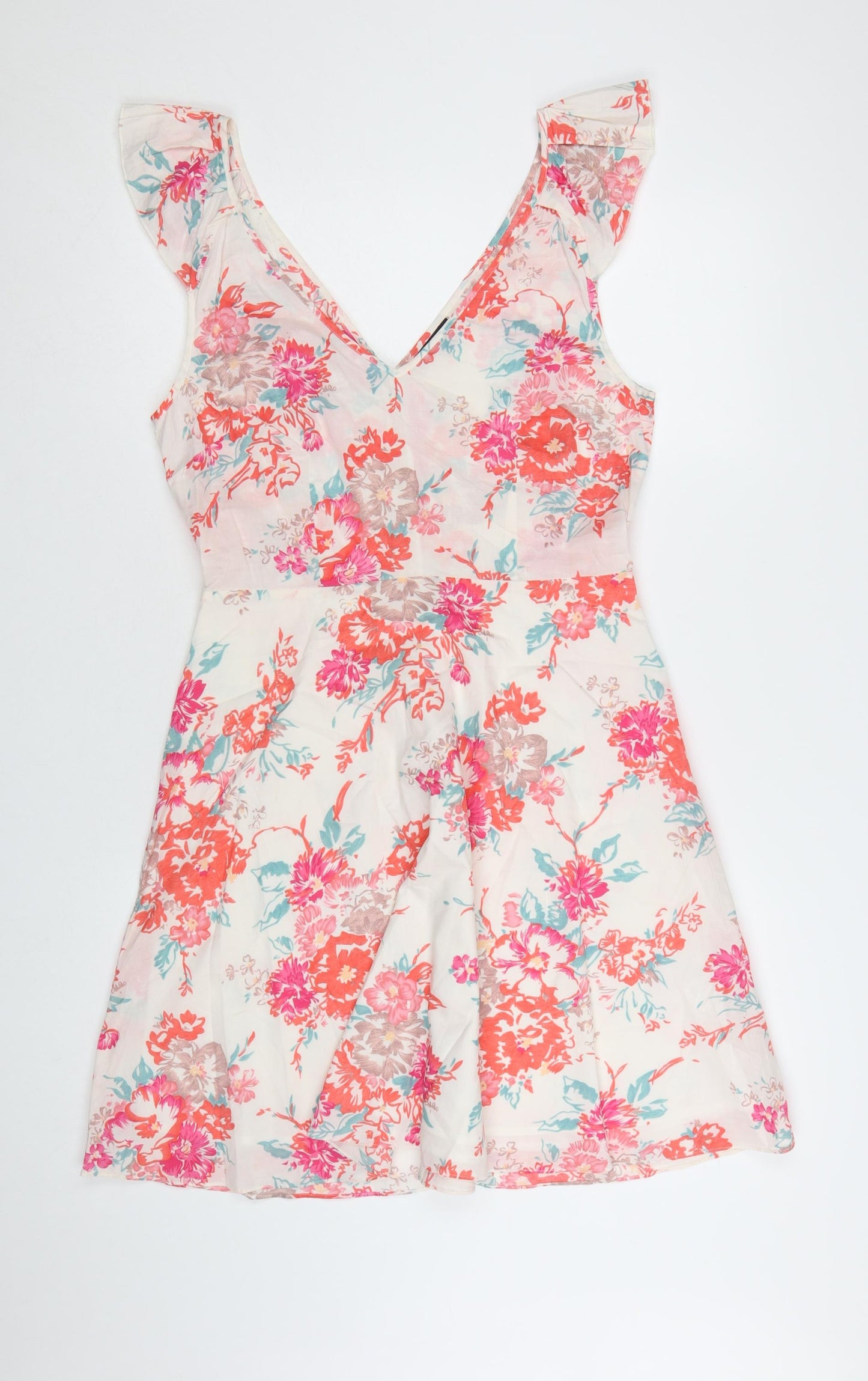 Warehouse Women's Multicoloured Floral Cotton A-Line Dress UK 12