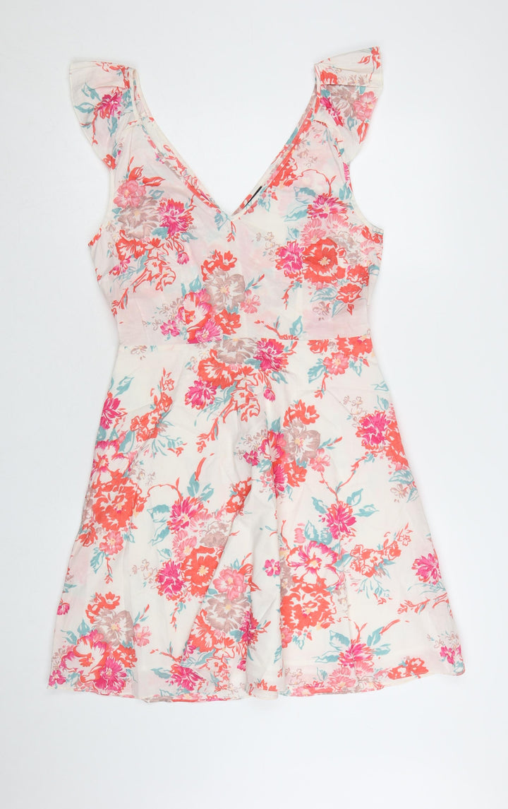 Warehouse Women's Multicoloured Floral Cotton A-Line Dress UK 12