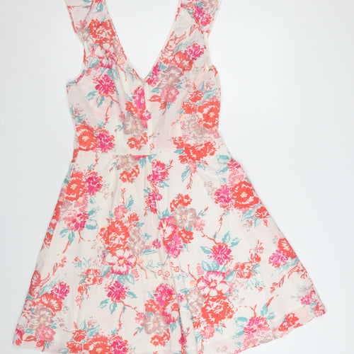 Warehouse Women's Multicoloured Floral Cotton A-Line Dress UK 12