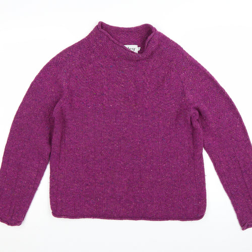 Harley of Scotland Women's Purple Merino Wool Mock Neck Jumper M