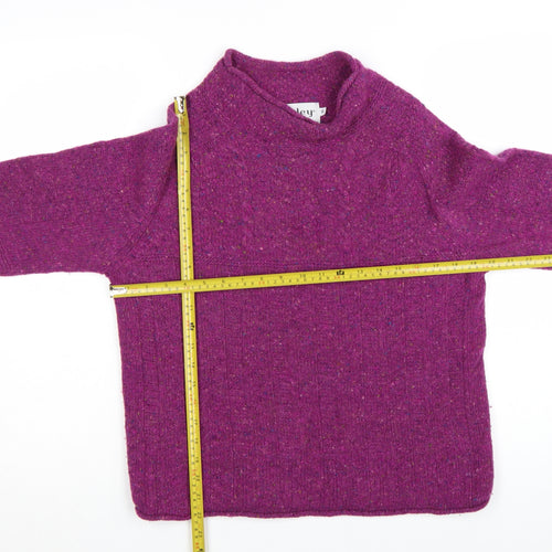 Harley of Scotland Women's Purple Merino Wool Mock Neck Jumper M