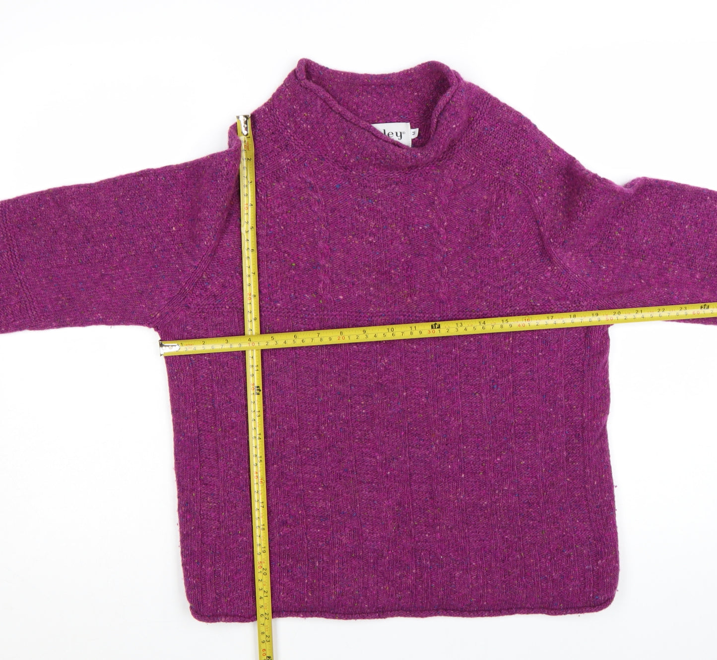 Harley of Scotland Women's Purple Merino Wool Mock Neck Jumper M