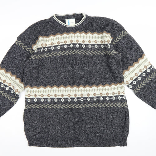 Kilroy Men's Grey Fair Isle Chunky Knit Acrylic Jumper Size L