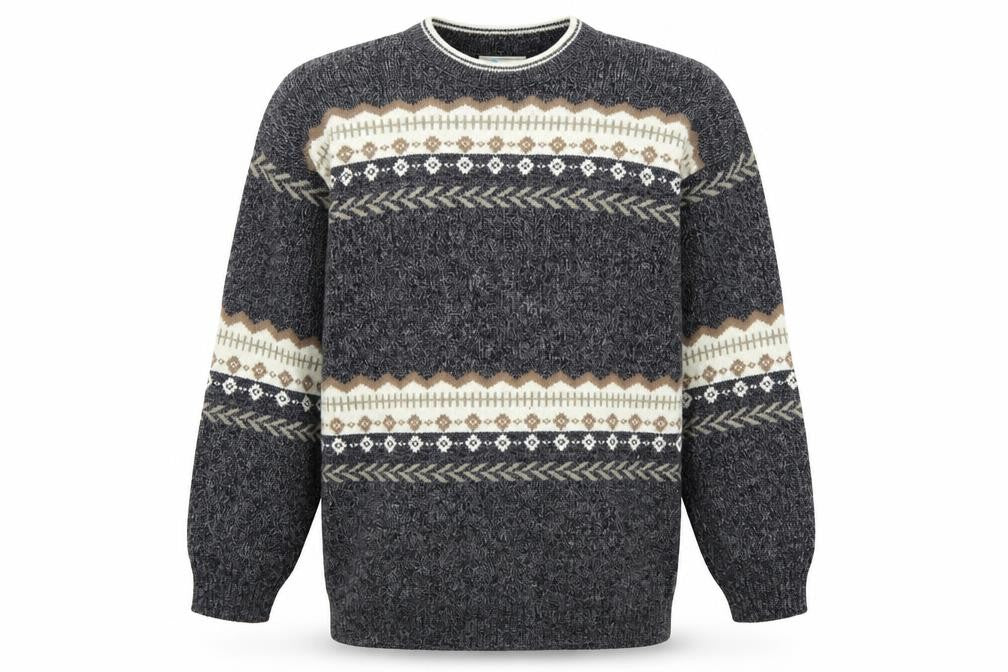 Kilroy Men's Grey Fair Isle Chunky Knit Acrylic Jumper Size L