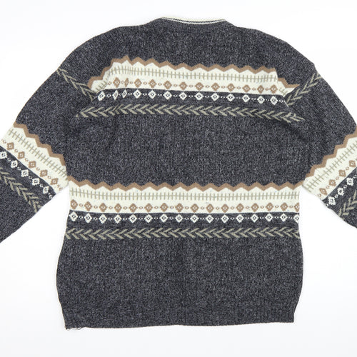 Kilroy Men's Grey Fair Isle Chunky Knit Acrylic Jumper Size L