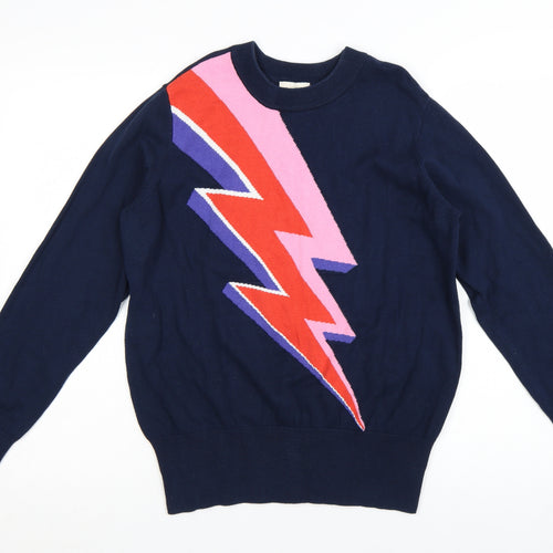 Joanie Women Navy Blue Lightning Bolt Cotton Jumper UK M