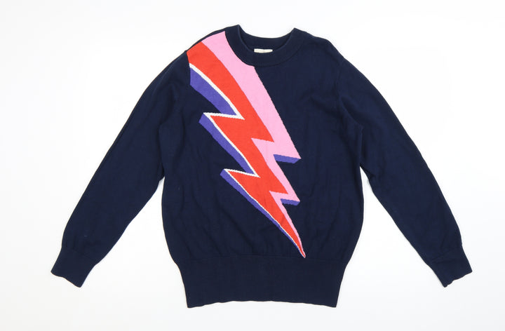 Joanie Women Navy Blue Lightning Bolt Cotton Jumper UK M