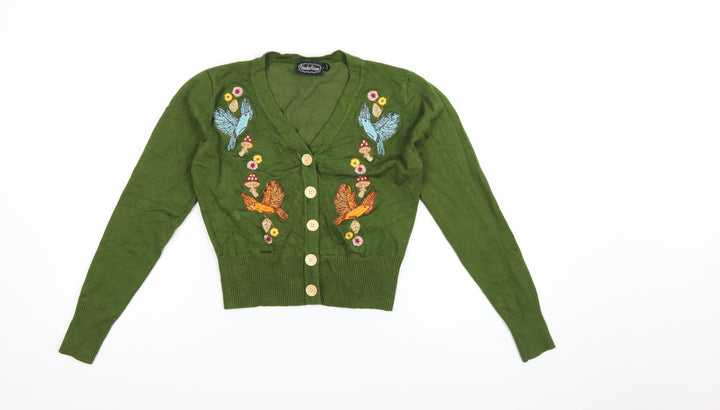 Voodoo Vixen Womens Green Embroidered Bird Button Cardigan Size 10