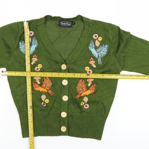 Voodoo Vixen Womens Green Embroidered Bird Button Cardigan Size 10