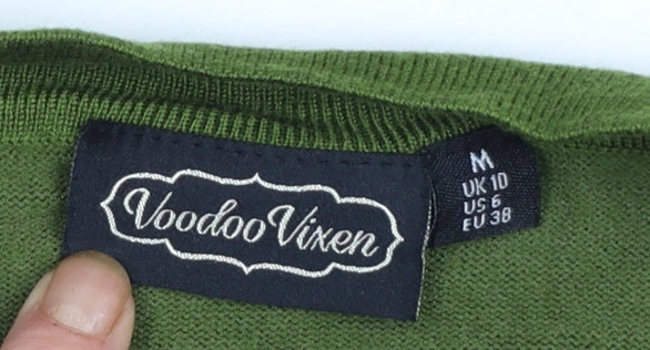 Voodoo Vixen Womens Green Embroidered Bird Button Cardigan Size 10