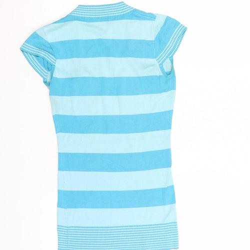Jane Norman Women Blue Striped V-Neck Short Sleeve Pullover Jumper Size 10