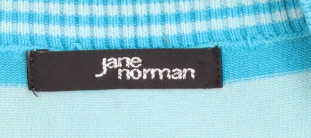 Jane Norman Women Blue Striped V-Neck Short Sleeve Pullover Jumper Size 10