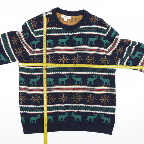 Marks and Spencer Men's Blue Christmas Reindeer Cotton Jumper M