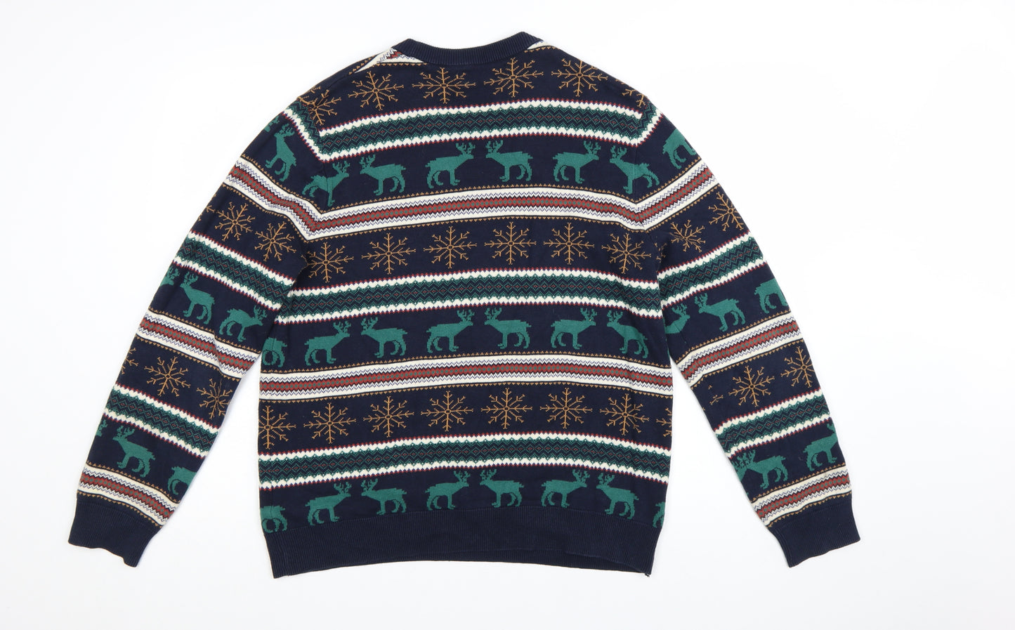Marks and Spencer Men's Blue Christmas Reindeer Cotton Jumper M