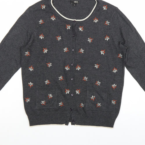 NW3 Womens Grey Floral Wool Silk Cashmere Cardigan Size 14