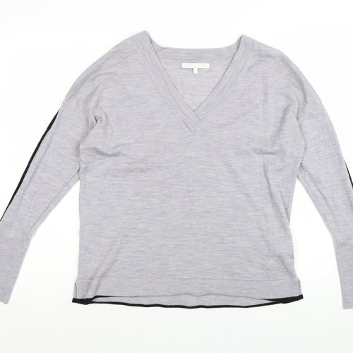 Next Women Grey V-Neck Merino Wool Long Sleeve Pullover Jumper Size 12