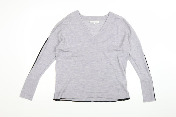 Next Women Grey V-Neck Merino Wool Long Sleeve Pullover Jumper Size 12