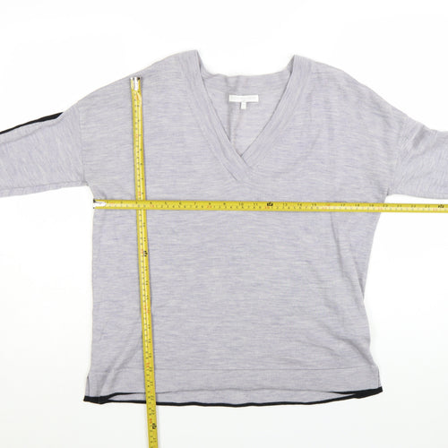 Next Women Grey V-Neck Merino Wool Long Sleeve Pullover Jumper Size 12