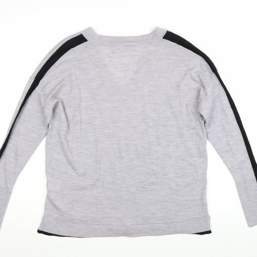Next Women Grey V-Neck Merino Wool Long Sleeve Pullover Jumper Size 12
