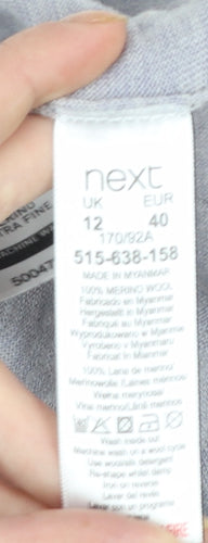 Next Women Grey V-Neck Merino Wool Long Sleeve Pullover Jumper Size 12