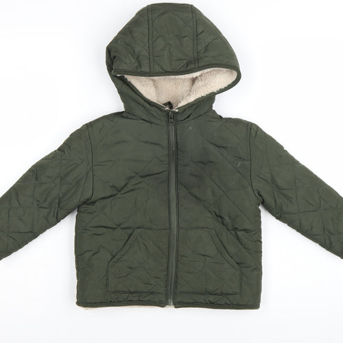 Mango Boys Green Quilted Hooded Puffer Jacket Size 3-4 Years