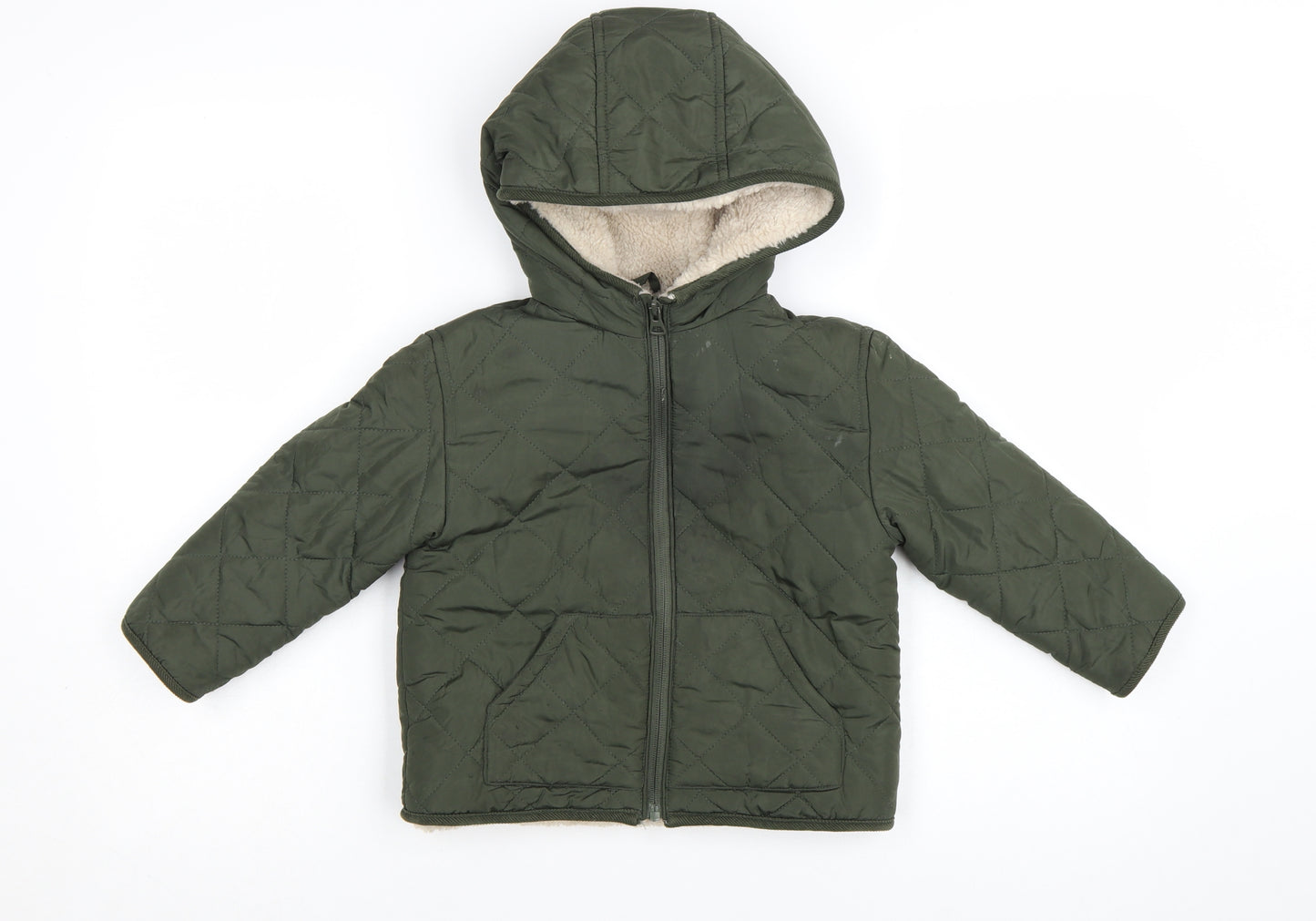 Mango Boys Green Quilted Hooded Puffer Jacket Size 3-4 Years