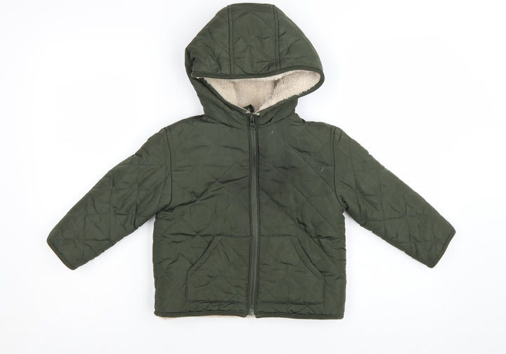 Mango Boys Green Quilted Hooded Puffer Jacket Size 3-4 Years