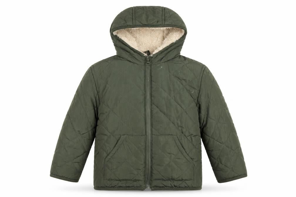 Mango Boys Green Quilted Hooded Puffer Jacket Size 3-4 Years