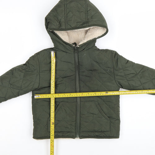 Mango Boys Green Quilted Hooded Puffer Jacket Size 3-4 Years