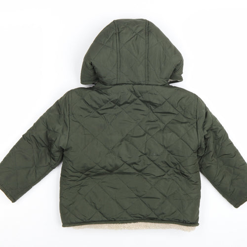 Mango Boys Green Quilted Hooded Puffer Jacket Size 3-4 Years