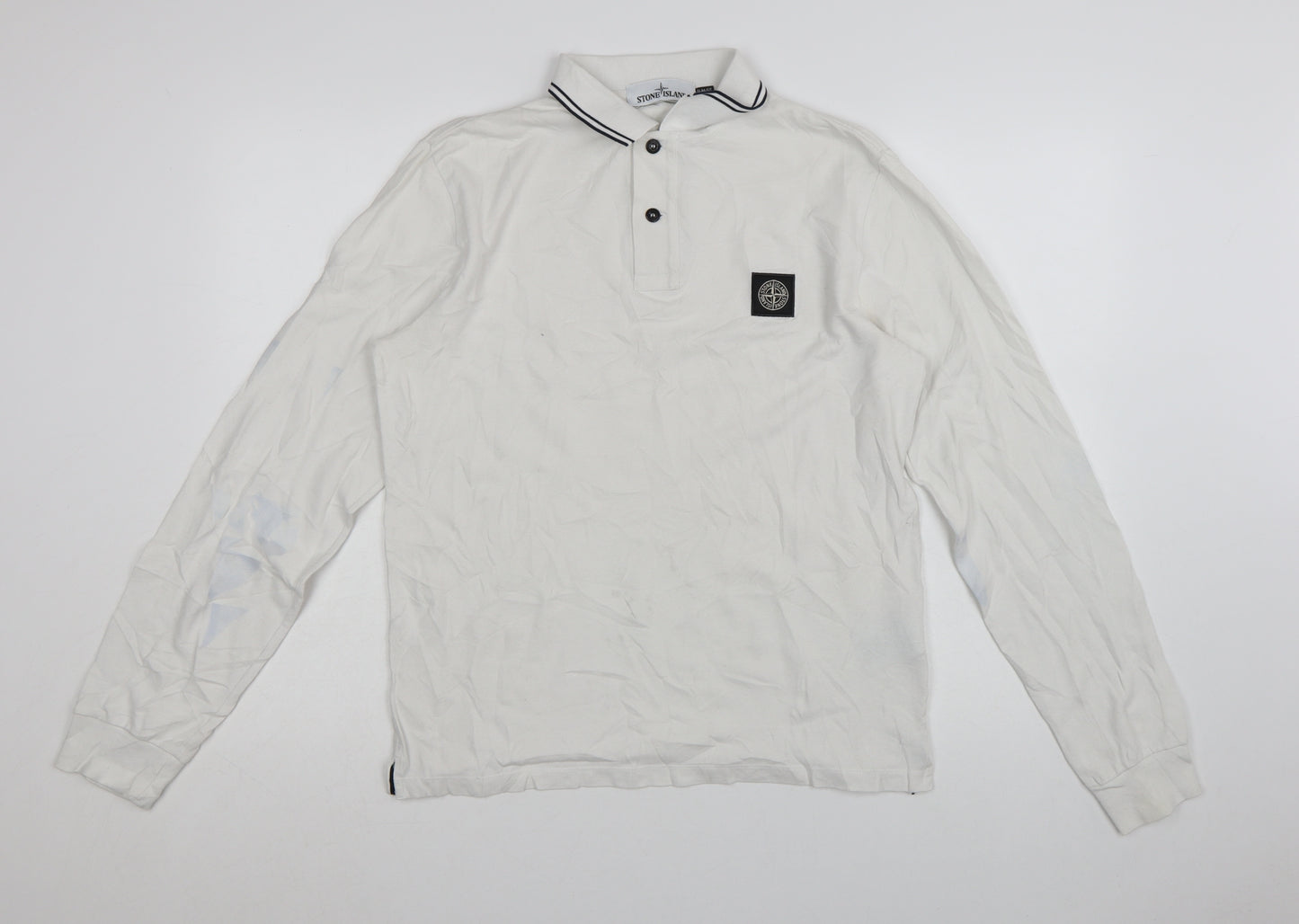 Stone Island Men's White Slim Fit Long Sleeve Polo Shirt M