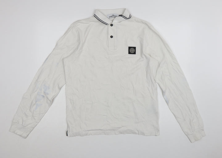 Stone Island Men's White Slim Fit Long Sleeve Polo Shirt M