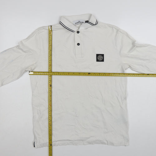 Stone Island Men's White Slim Fit Long Sleeve Polo Shirt M