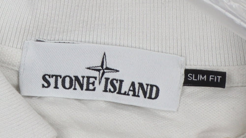 Stone Island Men's White Slim Fit Long Sleeve Polo Shirt M